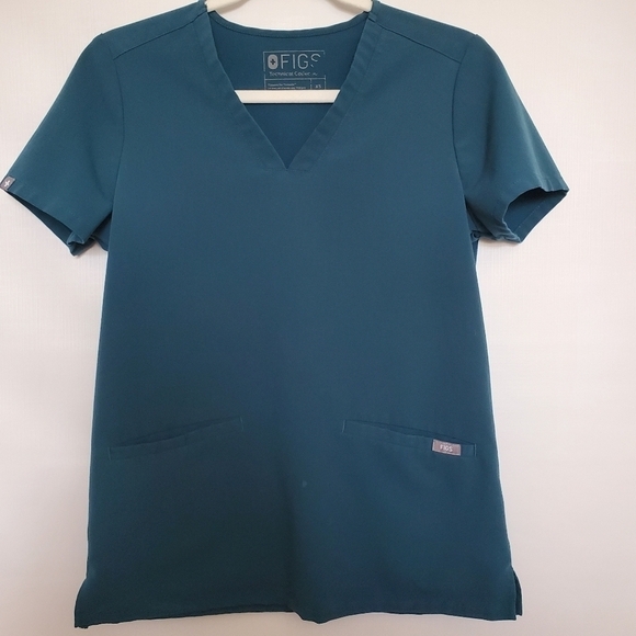 Figs Tops - FIGS 'CASMA' SCRUBS TOP TEAL GREEN 3 POCKET V-NECK SHORT SLEEVE WOMENS (XS)